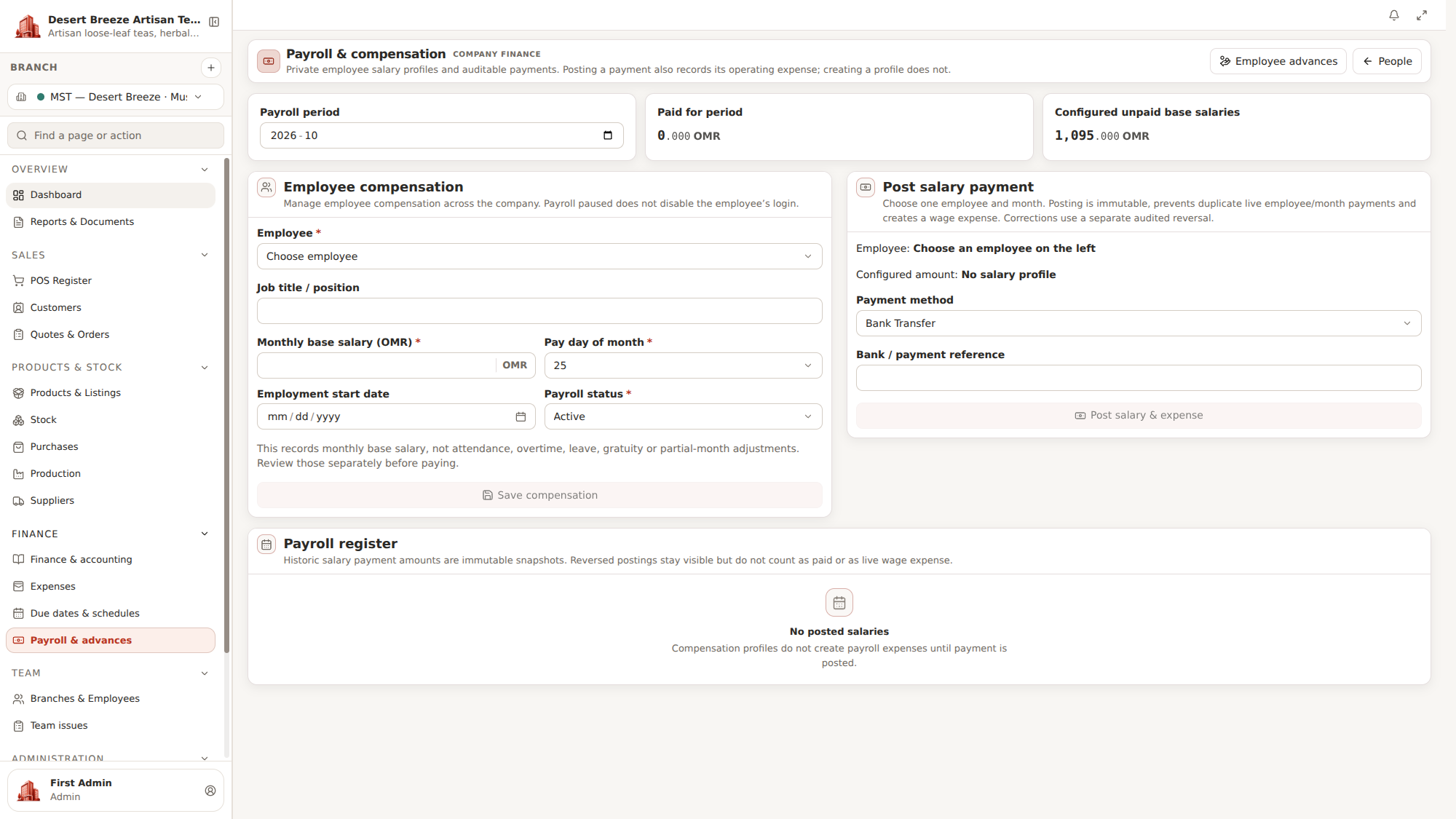 Payroll workspace